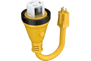 QNINE 50 Amp to 110v RV Adapter Cord with Locking Connector, NEMA 5-15P Male to NEMA SS2-50R Female, RV Electrical Adapter with LED Power Indicator, 12 Inch, ETL Listed