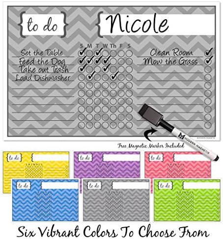 Modern Magnetix Chore Chart | Reward For Responsibility &amp; Good Behavior | Magnetic Dry Erase Board For Kids, Toddlers, Adults &amp; Family | Weekly &amp; Daily Household Lists | Free Marker Included
