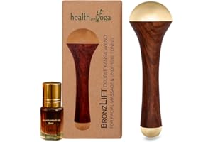 HealthandYoga BronzLift Kansa Wand - Both Side Bronze Cap - ADDED Beauty Face Oil Vial - Ayurveda Face Yoga Beauty Tool - Fac