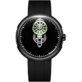CIGA Design Wandering Hour Automatic Watches, Time Cipher, 45MM Steel Case | Self-developed Movement, Super Black Dial, 316L Steel Case, Super-Luminova, Fluororubber Strap, Sapphire Crystal