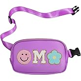 Fanny Pack For Girls Purple Kid Crossbody Bag Chenille M Letter Preppy Belt Bag, Christmas Birthday Graduation Gifts For Girl Teen Daughter Sister, Personalized Nylon Fanny Packs