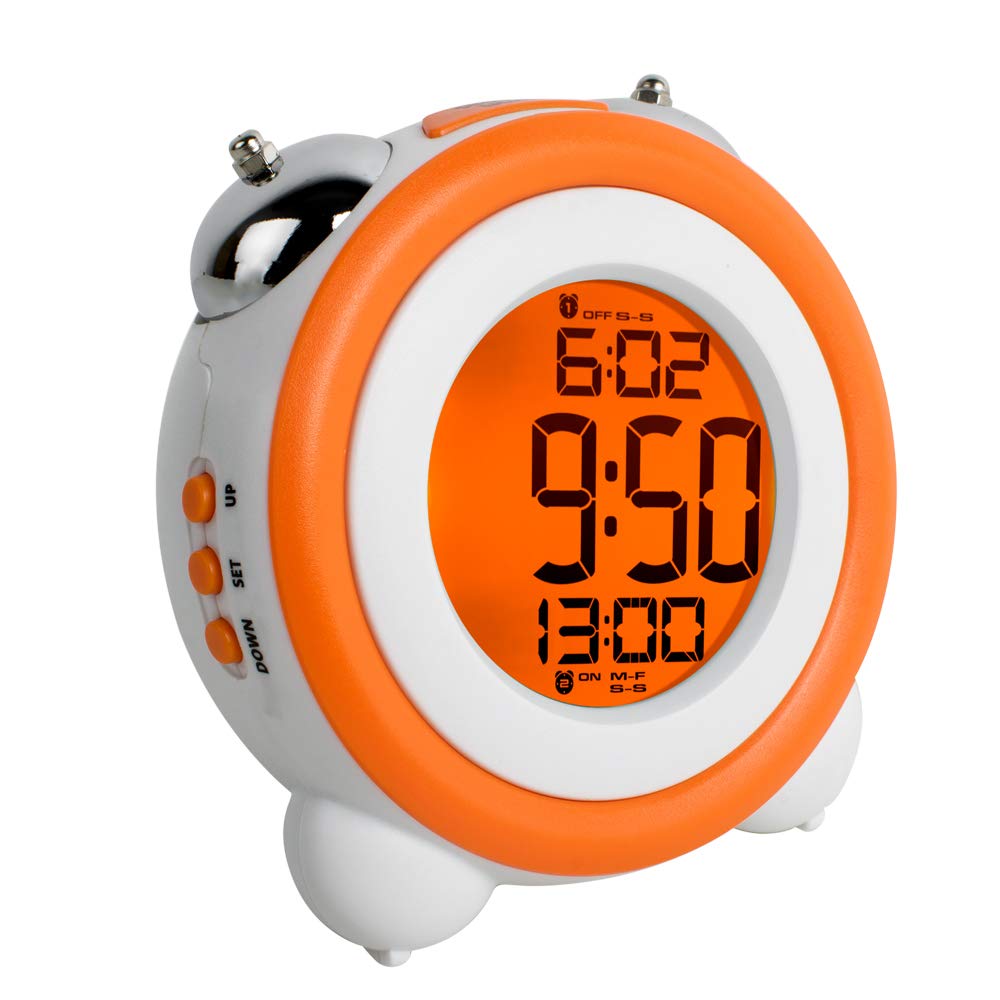 Lolicute Stay-In-Bed Light Clock, Kids Alarm Clock，Double Bell Alarm Clock With Snooze for Kids, Students，Teaches Child When Ok-to Wake Up (Orange)