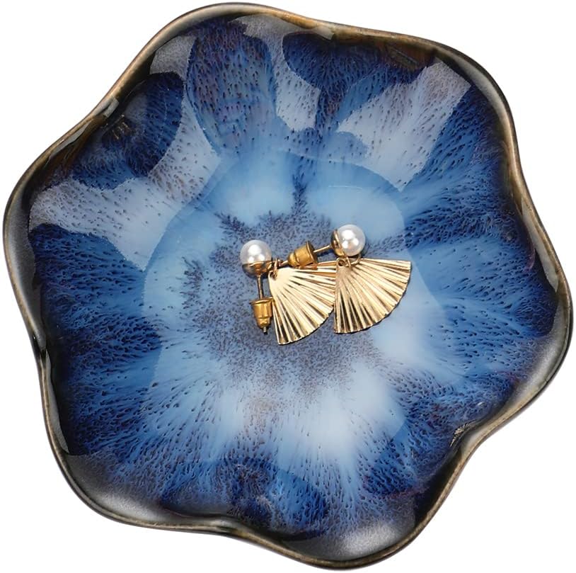 Binoster Leaf Ceramic Jewelry Dish Blue 11cm 4.3in Trinket Tray