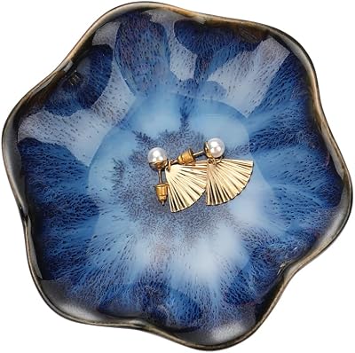 Binoster Leaf Ceramic Jewelry Dish Blue 11cm 4.3in Trinket Tray
