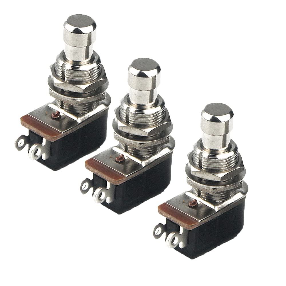 3-Pack Momentary Foot Switch for Guitar Pedals | 12mm Push Button | Nickel-Plated Brass | Solder Lug Terminals | Panel Mount ﻿