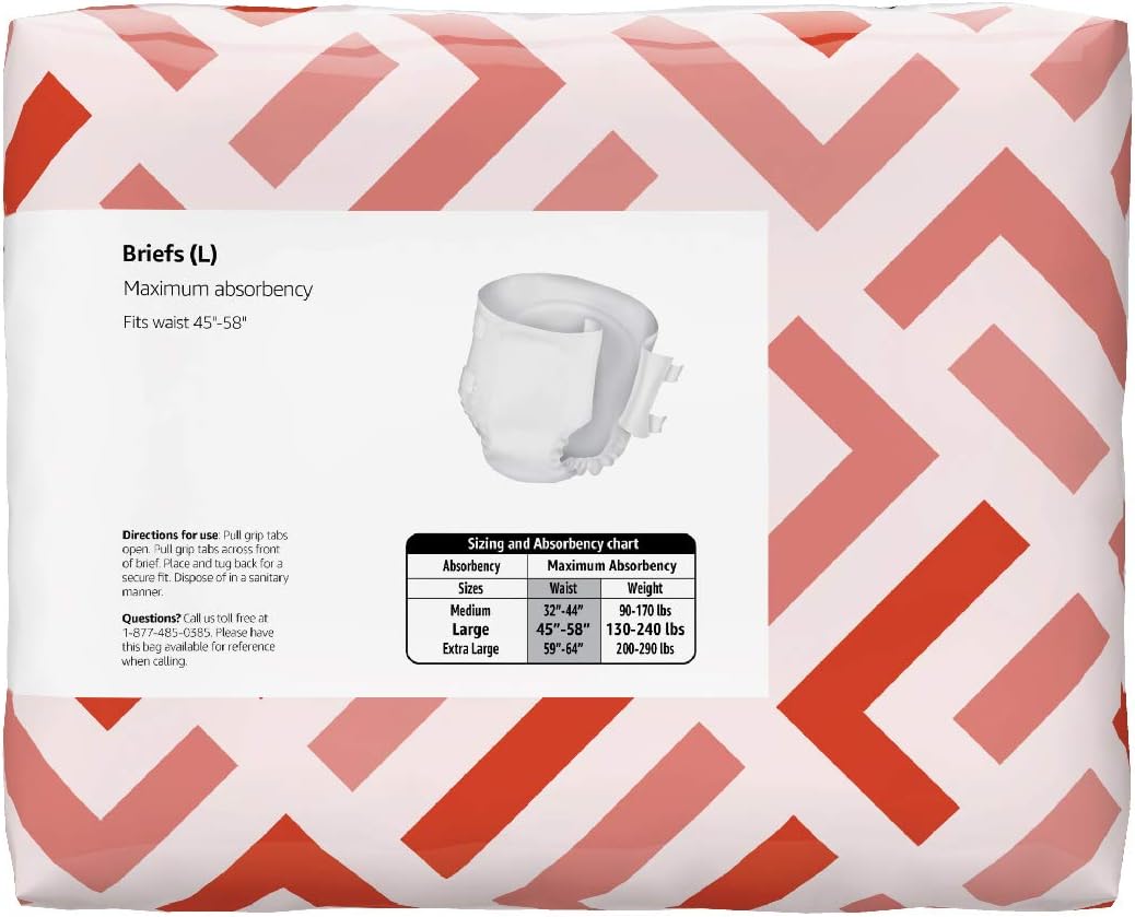  Brand - Solimo Incontinence Adult Diaper Briefs for Men and Women, Maximum Absorbency, Large, 64 Count (4 packs of 16): Health & Personal Care