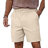 RQP Men's Cotton Casual Classic-fit 7" Chino Shorts Elastic Waist Daily Wear Dress Baech Summer Shorts