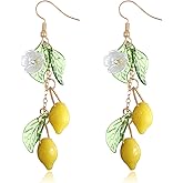 Bewudy Lemon Dangle Earrings, Yellow Lemon Hoop Earrings for Women, Fashion Fruit Earring for Birthday Valentine's Day Christmas Cosplay Gift