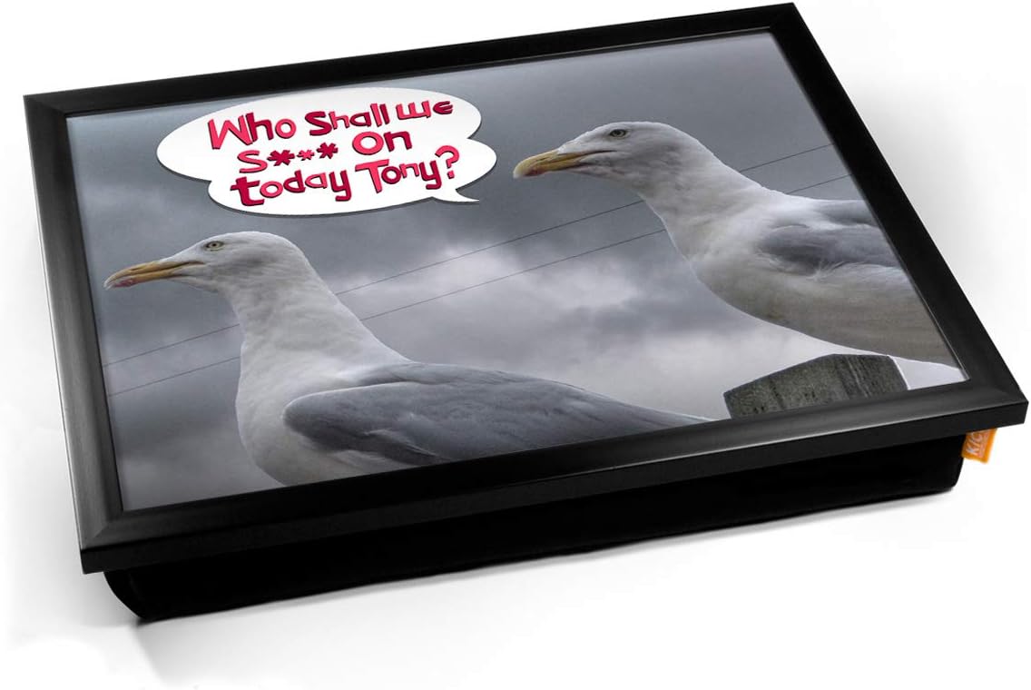 KICO Seagull Funny Bird Cushioned Bean Bag Breakfast Bed Lap Tray Desk - Black Frame