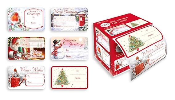 Amazon.com : 150 Self Adhesive Christmas Gift Labels Tags Traditional Designs Xmas Santa Cute ...