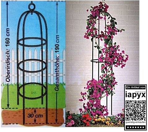 Rankhilfe Rosenbogen Obelisk Rosensäule Garten Deko für Rankpflanzen Rosengewächse Maß: 190cm / 160cm x 40cm Farbe dunkelgrün oliv Rankgitter iapyx® – Bild 3