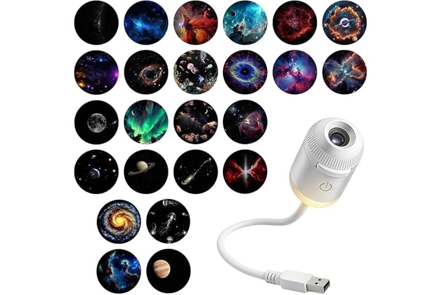 2-in-1 Galaxy Projector Night Light, USB Star Projector with Adjustable Brightness, Mini Galaxy Light Projector for Bedroom Ceiling Wall Room Decor (24 Projection Films)