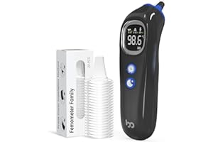 FEMOMETER FAMILY Ear Thermometer with Heated Probe, High Accuracy Thermometer for Kids, Adults and Babies with 32 Memory Recall, Mute and Night Light, Includes 21 Disposable Probe Covers, Storage Box