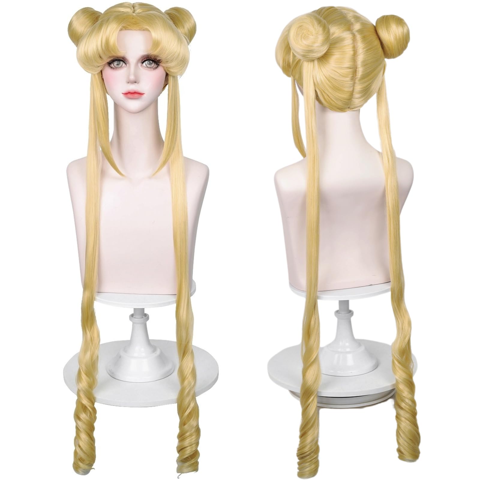 Photo 1 of Wiggy Mermaid Long Blonde Wig for Women Curly Blonde Cosplay Wig Anime Wigs with Bun Cap for Halloween Costume Party