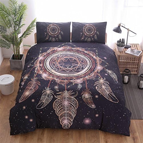 Meeting Story Tribal Duvet Cover Set Skull Horns Feathers Boho Chic Bedding Set (King, Constellation)