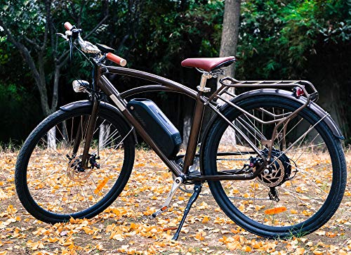 28" Electric City Bike Aluminum 7 Speed E-Bike, 48V Lithium Battery 750W Electric Bicycle for Adults (Coffee)