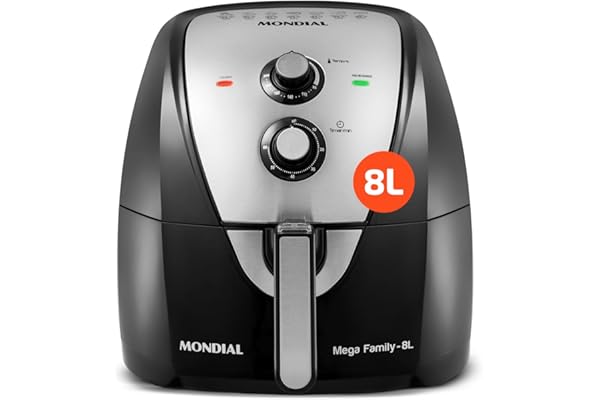 MONDIAL Fritadeira Sem Óleo Air Fryer 8L, Preto/Inox, 1900W, 110V - AFN-80-BI