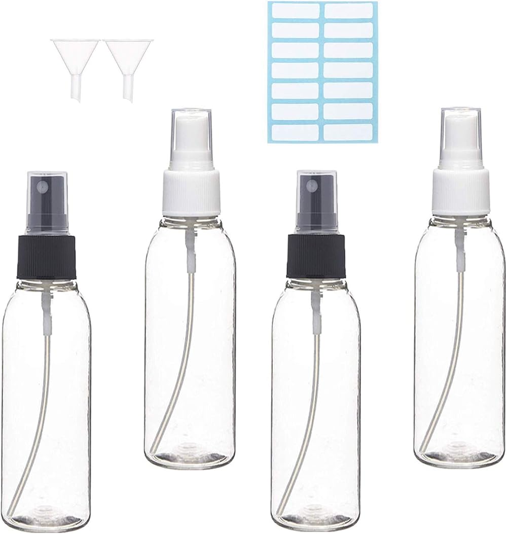 ILLUVA 100ml Spray Bottle Set 4x Empty Clear Fine Mist Travel Refillable