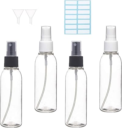 ILLUVA 100ml Spray Bottle Set 4x Empty Clear Fine Mist Travel Refillable