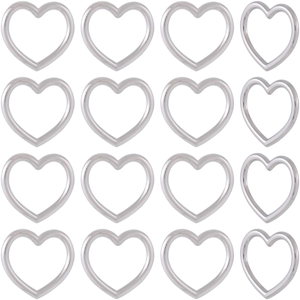 SUNNYCLUE 1 Box 16Pcs Hearts Key Rings Alloy Silver Heart Ring Buckle Bulk Seamless Metal Hollow Love Shaped Gothic Punk Strap Choker Keychain Buckles for jewellery Making DIY Necklace Bracelet Crafts