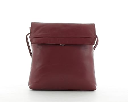 Prato Damen Schultertasche mit Überschlag und Druckknopf Leder Rot