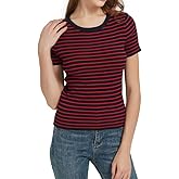 ZCKZUK Women's Striped Knit Short Sleeve Top Elastic T-Shirt