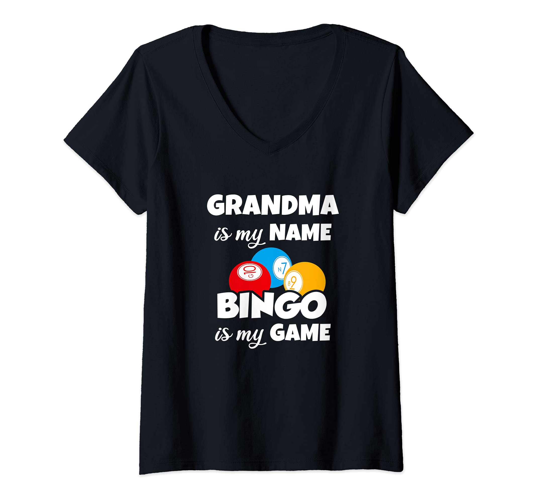 Womens Grandma Is My Name Bingo Is My Game, Funny Bingo Gambling V-Neck T-Shirt