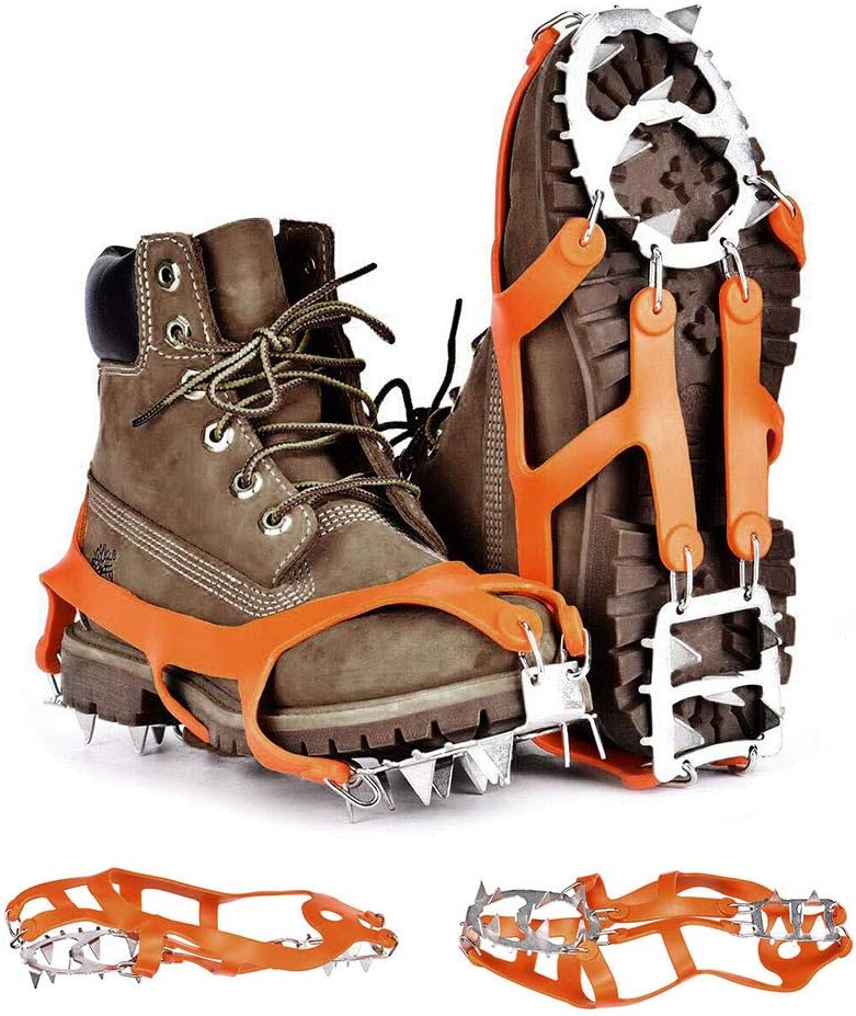 KBNIAN Paire de Crampons à Neige et Glace de 18 Dents INOX Antidérapants Crampons de Traction en