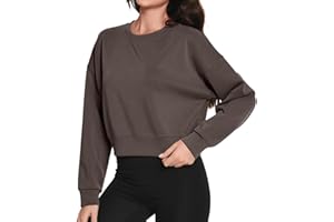 Auriviz Womens Modal Long Sleeve Cropped Sweatshirts Oversized Workout Shirts Crew Neck Pullover Crop Tops