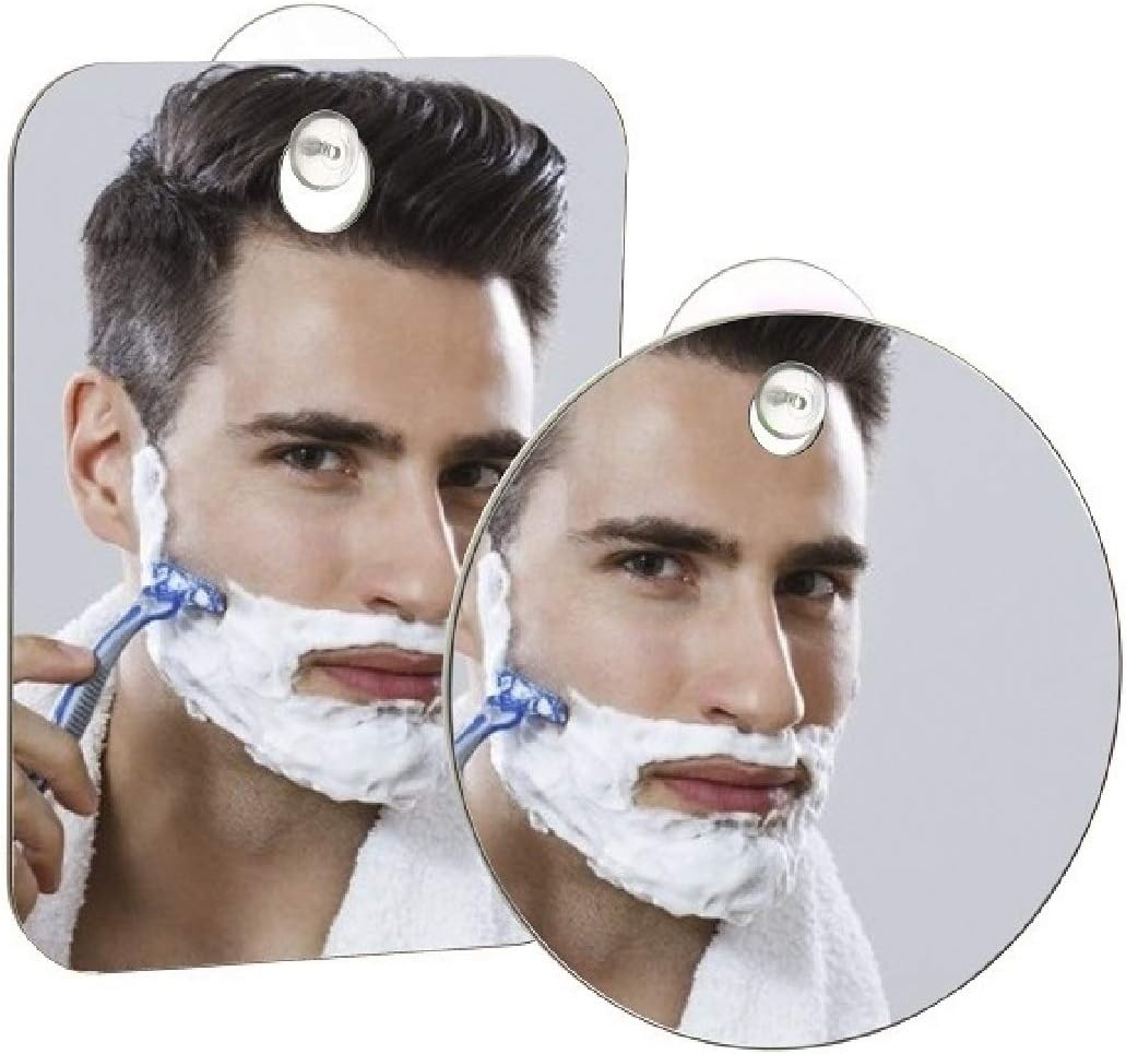 Q-BICS Fog Free Shower Shaving Mirror Rectangular and Round Shapes Set of 2 Just Hang On Wall Unbreakable Portable Traveling Shaving Mirror: Furniture & Decor