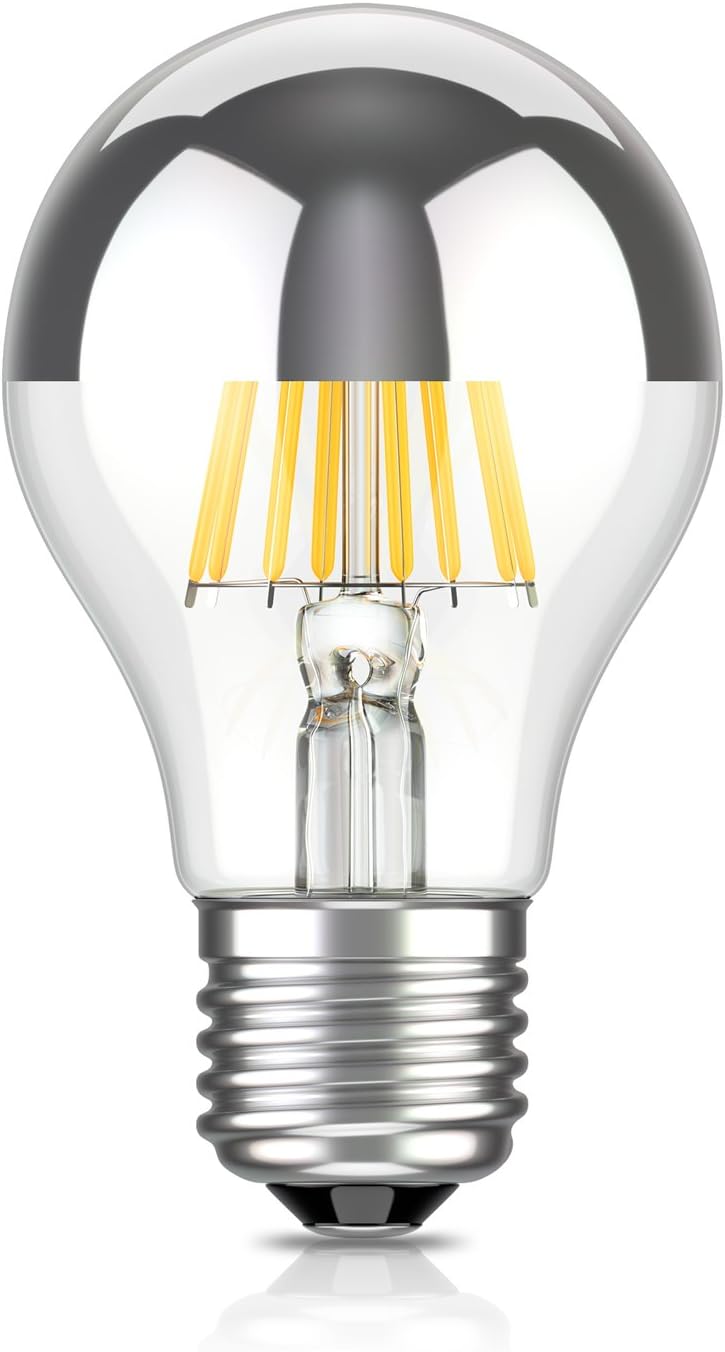 ledscom.de E27 LED Bulb, A60, Warm White (2700 K), 6 W, 667lm, Head Mirror (Silver), Warm White / Silver, A60 / 1 Unità / 667lm / 6w