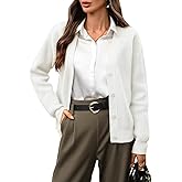 AMZANGEL Women's 100% Wool Sweater V Neck Button Down Ribbed Cozy Knit Cropped Cardigan for Office Casual Outfits