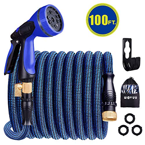 WOVUU Garden Hose Expandable 100FT,Flexible Durable Water Hose with 10 Spray Hose Nozzle/Self-Locking Leakproof Self-installion/Lightweight No-Kink/3750D Fabric/3-Layers Latex/3/4 Solid Brass - Thumbnail 7