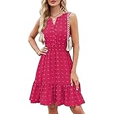 QACOHU 2026 Women Summer Short Dress Sleeveless V Neck Swiss Dot A Line Swing Mini Sundress for Women