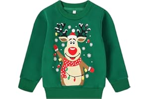 RETSUGO Toddler Boy Christmas Outfit Baby Boy Girl Winter Warm Holiday Fleece Pullover Xmas Crewneck Sweater 1-7 Years