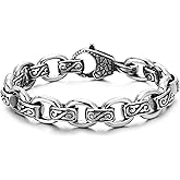 COOLSTEELANDBEYOND Mens Women Rolo Link Chain Bracelet, Stainless Steel, Vintage Infinity Swirl Waves Filigree