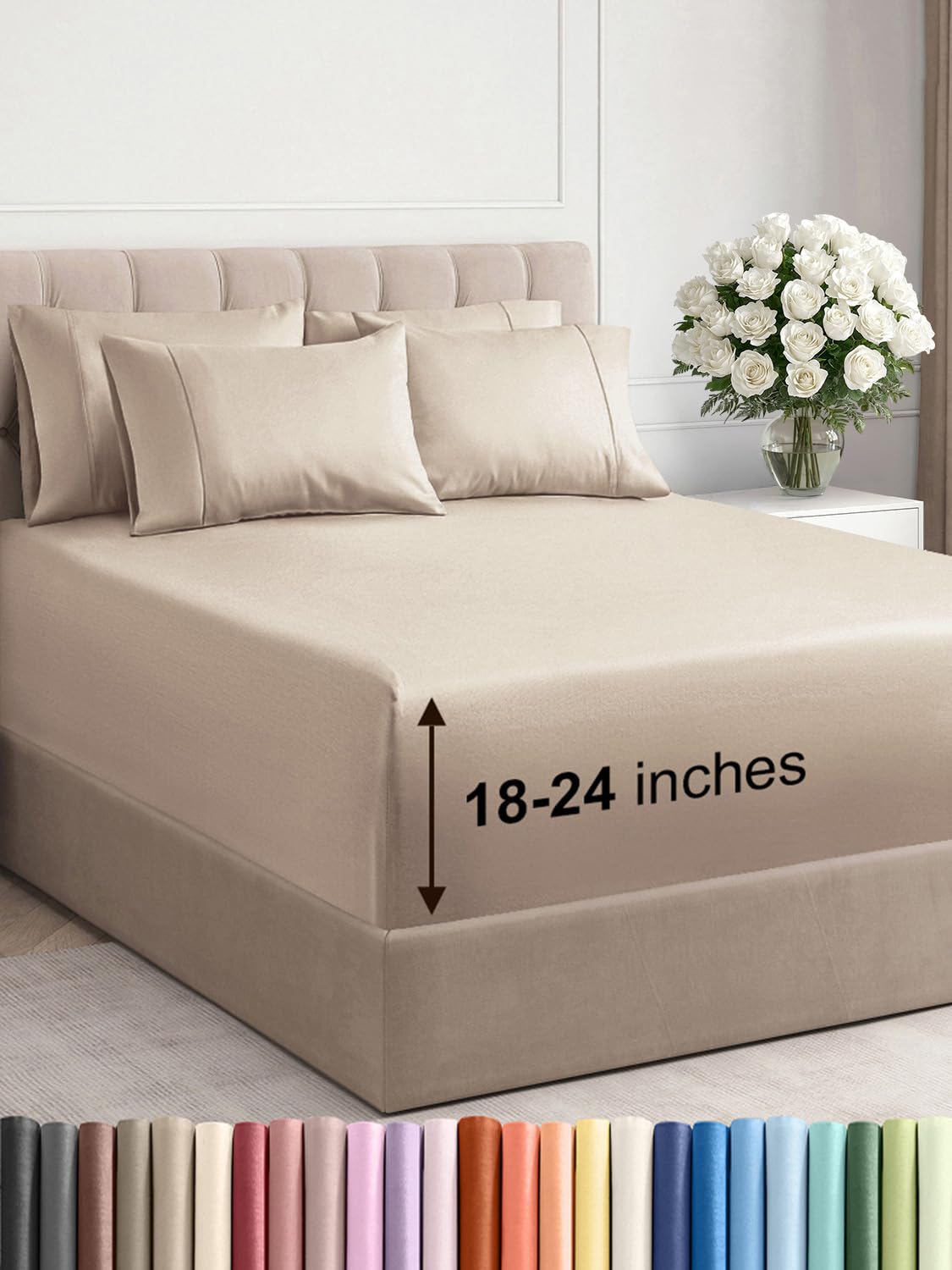 Photo 1 of Extra Deep Queen Sheet Set - 6 Piece Breathable and Cooling Sheets - Hotel Luxury Bed Sheets Set - Easy & Secure Fit - Soft, Wrinkle Free and Comfy Sheets Set - Wheat Sheet Set with Extra Deep Pockets