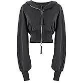 Arssm Cropped Hoodie Women Zip Up Long Sleeve Sweatshirts Casual Fashion Hooded Workout Jacket Crop Top