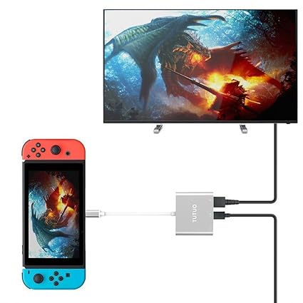 TUTUO USB Type C auf 1080P HDMI Adapter für Nintendo Switch, USB C PD Ladeanschluss und USB-A 3.0 Hub HDMI Konverter Kabel fü
