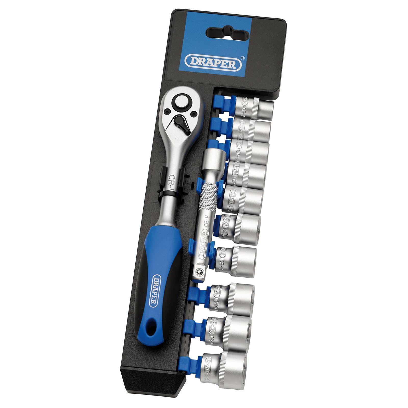 Draper 16371 Square Drive Metric Socket and Ratchet 12 Pieces Set, 3/8" Length , Blue