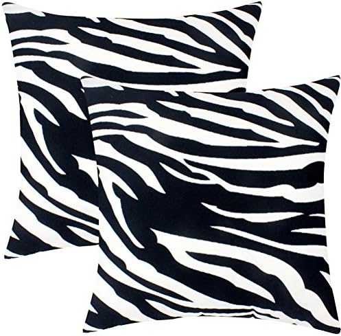 Blackwhite Leopard Decorative Throw Pillow Covers Black and White Zebra Cotton Cushion Cases 2 Pcs 18 x 18 Inch