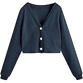 SweatyRocks Women's Long Sleeve Button Front V Neck Soft Knit Cardigan Sweaters