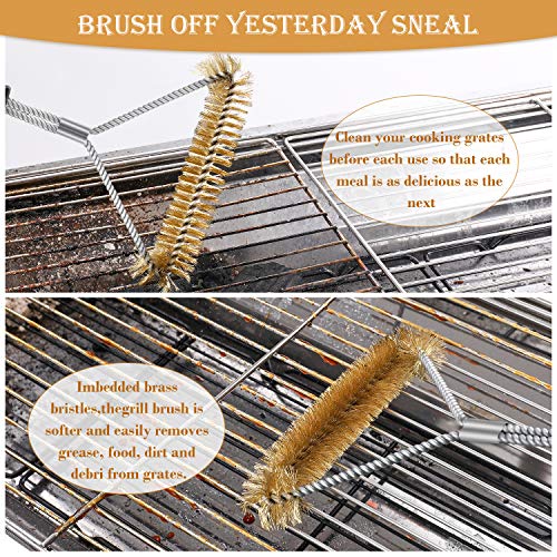 image for Feeke Grill Brush, SAELLEAS 12 Inch BBQ Brass Brush 3-Sided Barbecue C
