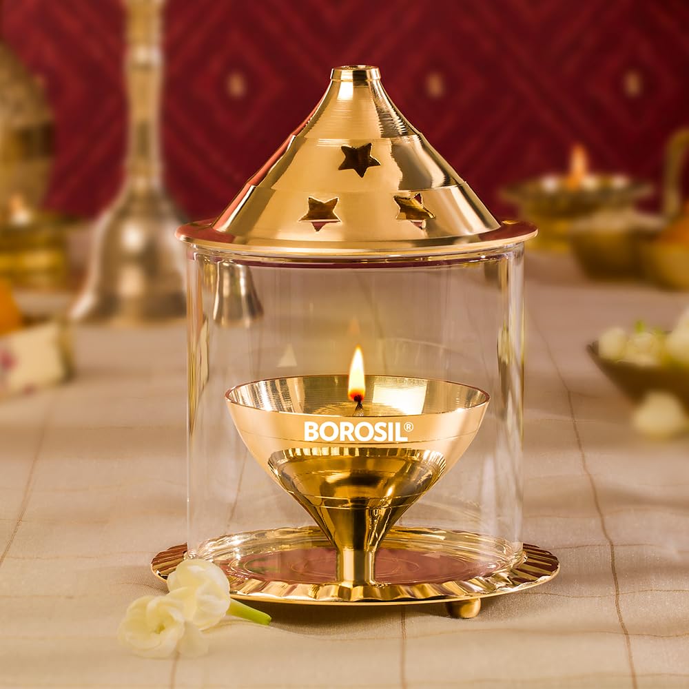 Borosil Akhand Diya Medium Brass Multicolor