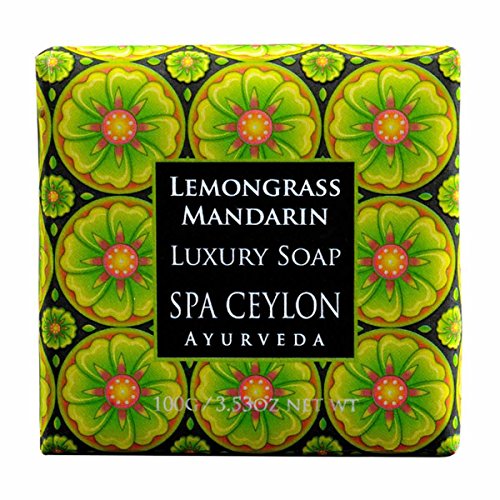 Spa Ceylon Ayurveda Lemongrass Mandarin Luxury Cleansing Soap Bar Enriched with Virgin Coconut Rice Bran Wheat Germ and Almond, Vegetarian and Paraben Free, 100 Grams