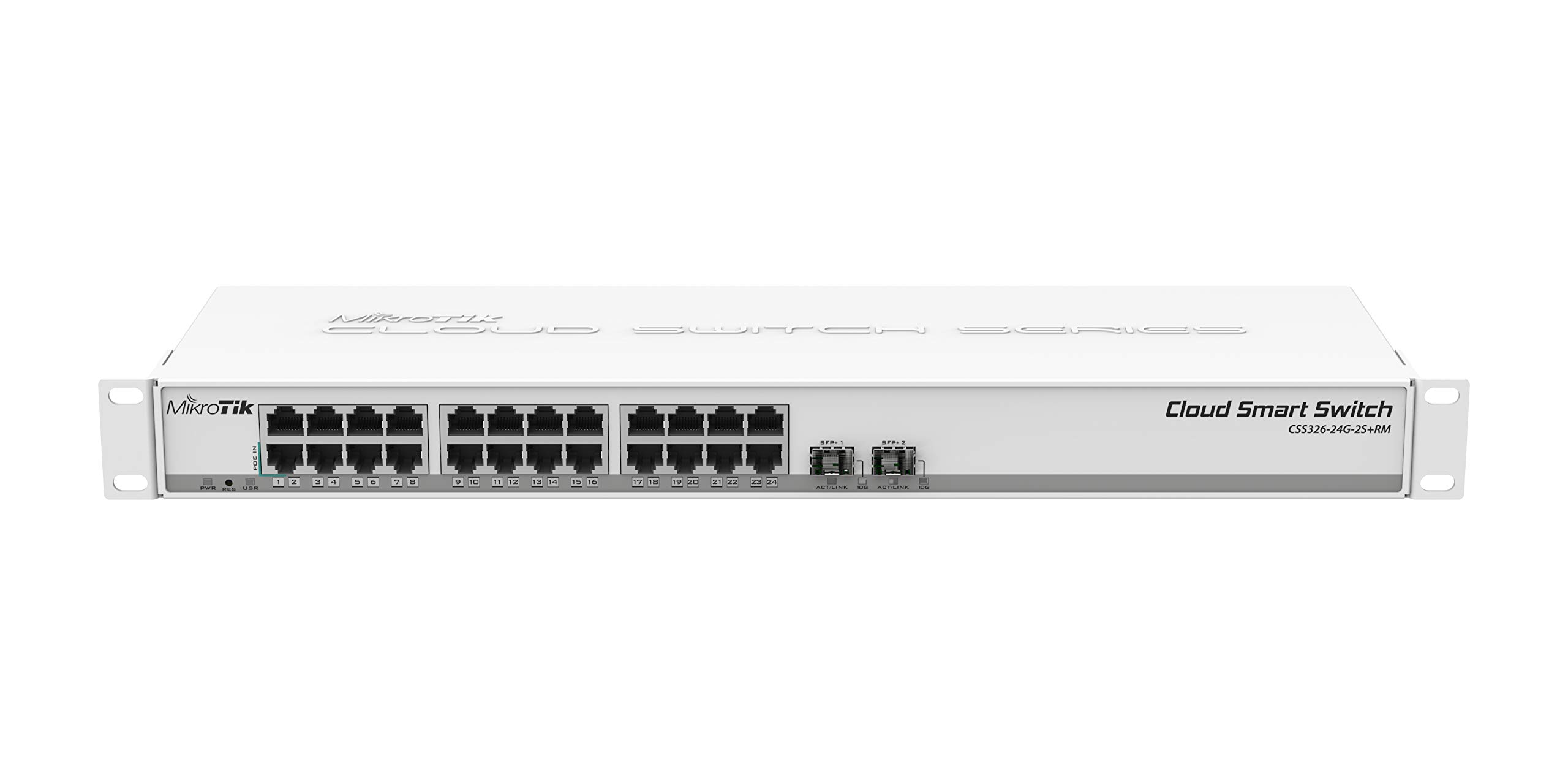 Mikrotik CSS326-24G-2S+RM Managed Gigabit Ethernet (10/100/1000) Supports Power over Ethernet (PoE) 1U Network Switch, White