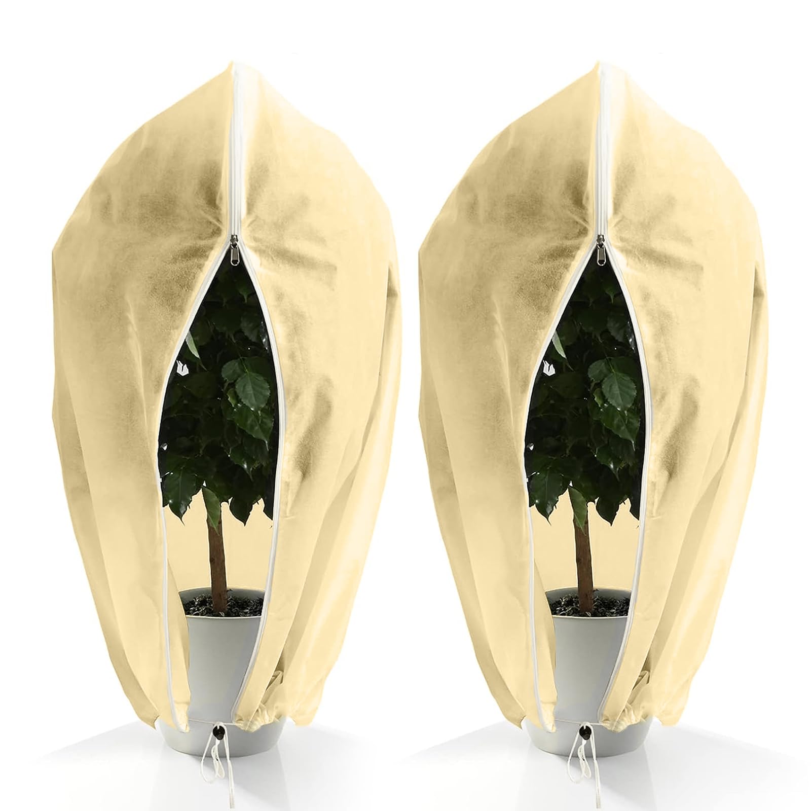 LangRay Plant Fleece Frost Protection Covers, Garden Winter Frost Bag 80 g/m² with Zipper and Drawstring, Cold Protection for Outdoor Plants Palm Olive Trees Pot Plants (Beige, 80x120 2pcs)