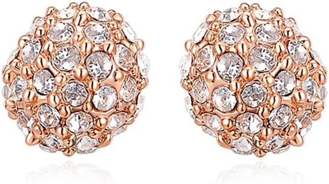 FJYOURIA Ladies 8mm Size Dainty Sparkly Crystal Ball Stud Earrings Women's Rose Gold/White Gold Plated Disco Ball Studs Earrings Fashion Jewellery Gift Ideas