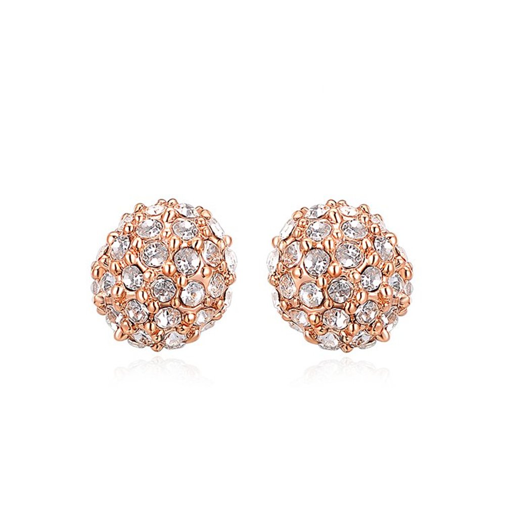 FJYOURIA Ladies 8mm Size Dainty Sparkly Crystal Ball Stud Earrings Women's Rose Gold/White Gold Plated Disco Ball Studs Earrings Fashion Jewellery Gift Ideas