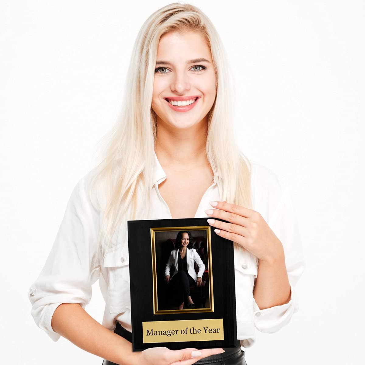 Pre-designed Manager of the Year Award Plaque - 8 x 10" Photo Plaque holds a 6 x 4" Portrait Photo: Home & Kitchen